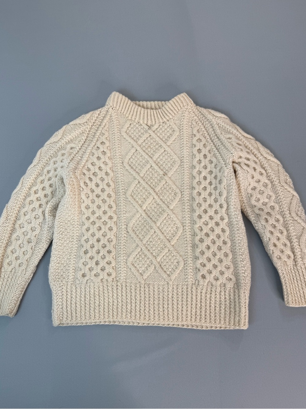 Heron Garment Vintage Irish Wool Sweater Fisherman Cable Knit Cream Chunky